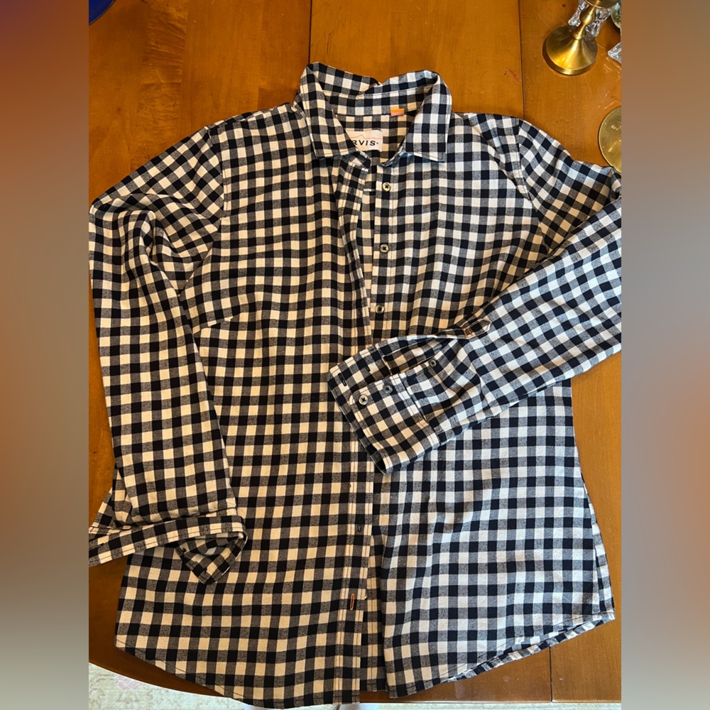 Orvis Navy and Cream Gingham Flannel Button Down
